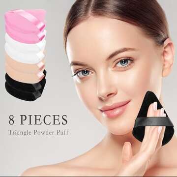8 Pieces Triangle Powder Puff with 4 Travel Cases, Triangle Makeup Puff, Powder Puffs, Reusable Velour Cosmetic Foundation Blender Sponge for Loose Powder Body Powder, Beauty Makeup Tools (4 colors)
