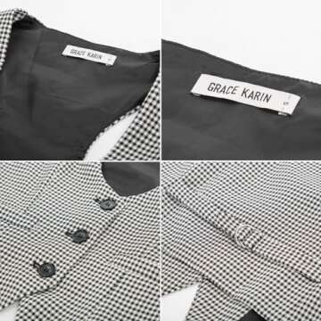 GRACE KARIN Lightweight Plaid Waistcoat Jacket for Women Sleeveless V-Neck Racerback Outwear(M, Black-White Plaid)