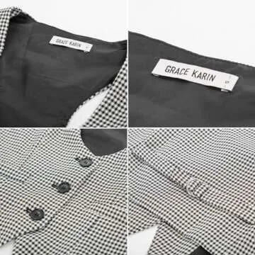 GRACE KARIN Lightweight Plaid Waistcoat Jacket for Women Sleeveless V-Neck Racerback Outwear(M, Black-White Plaid)