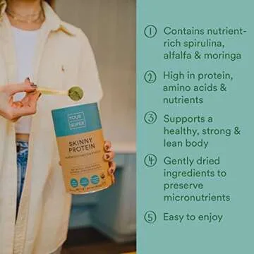 Your Super Skinny Protein Organic Superfood Powder – Plant Based Protein Powder, Made with Essential Amino Acids, Pea and Hemp Protein, Alfalfa, Moringa and Spirulina Powder (26 Servings)