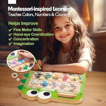 hahaland Montessori Toys for 3 Year Old - 2 in 1 Magnetic Color and Number Maze & Drawing Board, Preschool Learning Activities, 3 Year Old Girl Boy Sorting Toys Gifts