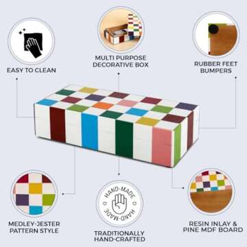 Handicrafts Home Handmade Medley Jester Collection Decorative Jewelry Box Organizer – Keepsakes, Trinkets, and Home Decor – Antique Coffee Table Storage, Memory Box, Farmhouse Style Decor, 10x4.5x2.5