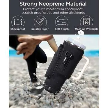 dabria Water Bottle Carrier Bag with Phone Pocket for Stanley 40/30 oz Tumbler Neoprene Water Bottle Holder Pouch with Adjustable Strap Bollus with Straw Cover & Carabiner for Stanley Cup Accessories