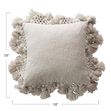 Creative Co-Op Cotton Slub Pillow with Tassels - 1 Count