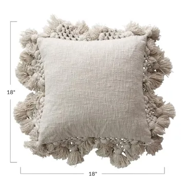 Creative Co-Op Cotton Slub Pillow with Tassels - 1 Count