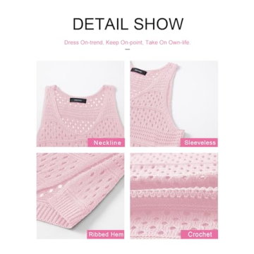 Dokotoo Beach Bathing Suit Cover Ups for Women 2024 Summer Fashion Scoop Neck Sleeveless Hollow Out Knit Crochet Dress Sheer Side Split Casual Resort Wear Coverup Dresses Pink Small