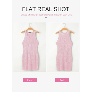 Dokotoo Beach Bathing Suit Cover Ups for Women 2024 Summer Fashion Scoop Neck Sleeveless Hollow Out Knit Crochet Dress Sheer Side Split Casual Resort Wear Coverup Dresses Pink Small