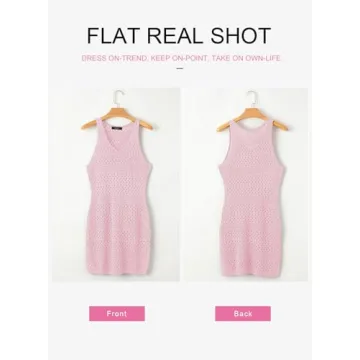 Dokotoo Beach Bathing Suit Cover Ups for Women 2024 Summer Fashion Scoop Neck Sleeveless Hollow Out Knit Crochet Dress Sheer Side Split Casual Resort Wear Coverup Dresses Pink Small