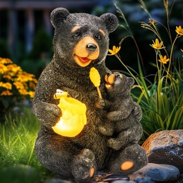 GIGALUMI Solar Garden Statues Loving Bear Figurine Lights for Outdoor Decoration