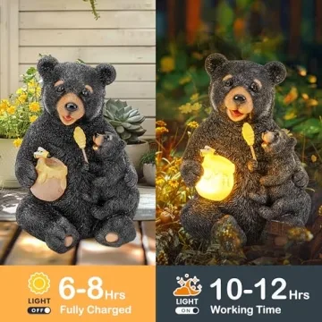 Solar Loving Bear Garden Statues for Outdoor Decor