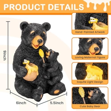 Solar Loving Bear Garden Statues for Outdoor Decor