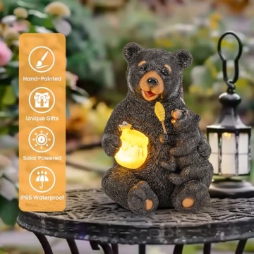 Solar Loving Bear Garden Statues for Outdoor Decor