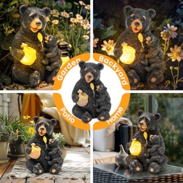 Solar Loving Bear Garden Statues for Outdoor Decor