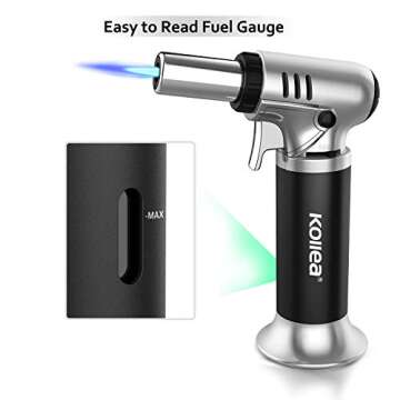 Kollea Butane Torch Lighter, Mini Kitchen Cooking Torch Lighter with Fuel Gauge & Continuous Flame L...
