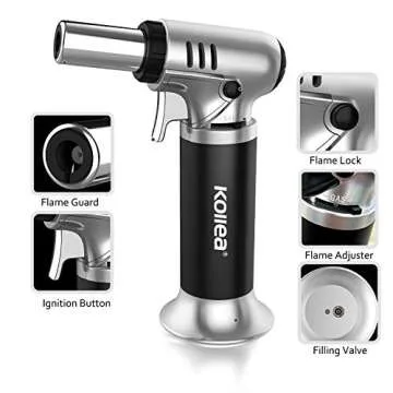 Kollea Butane Torch Lighter, Mini Kitchen Cooking Torch Lighter with Fuel Gauge & Continuous Flame Lock & Nozzle, Culinary Blow Creme Brulee Torch for Baking Food Desserts (Butane Gas Not Included)