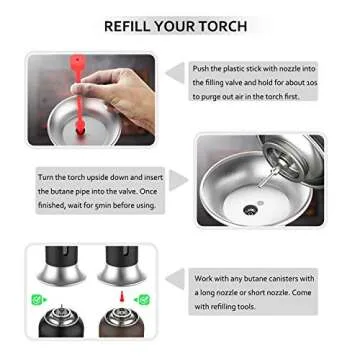 Kollea Butane Torch Lighter, Mini Kitchen Cooking Torch Lighter with Fuel Gauge & Continuous Flame Lock & Nozzle, Culinary Blow Creme Brulee Torch for Baking Food Desserts (Butane Gas Not Included)