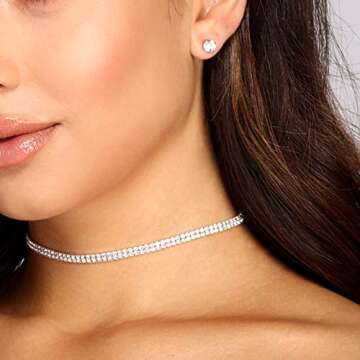 5 Pieces Silver Rhinestone Choker Necklaces for Women Dainty Diamond Choker Crystal Choker Necklaces...
