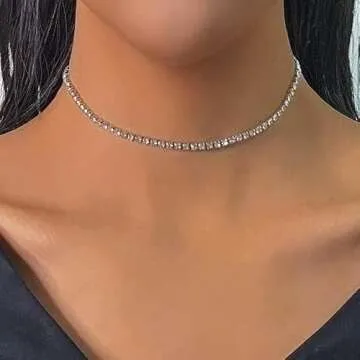5 Pieces Silver Rhinestone Choker Necklaces for Women
