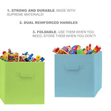 Pomatree Fabric Storage Bins - 8 Pack - Fun Colored Storage Cubes | 2 Reinforced Handles | Foldable ...