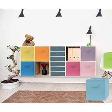 Pomatree Fabric Storage Bins - 8 Pack - Fun Colored Storage Cubes | 2 Reinforced Handles | Foldable Cube Baskets for Home, Kids Room, Nursery and Playroom | Closet and Toys Organization