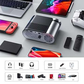 Mini Projector, Vamvo Portable Projector Support 1080P 200" Mini HD Movie Projector, Outdoor Project...