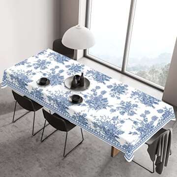 Fjogymlea Tablecloth Polyester Fabric 60x120 Rectangle Blue Floral Tablecloths Washable Wrinkle Resi...