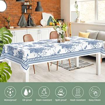 Fjogymlea Blue Floral Tablecloth for Dining & Events