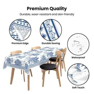 Fjogymlea Blue Floral Tablecloth for Dining & Events