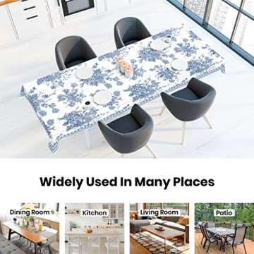 Fjogymlea Blue Floral Tablecloth for Dining & Events