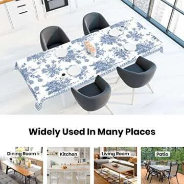 Fjogymlea Blue Floral Tablecloth for Dining & Events