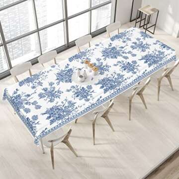 Fjogymlea Blue Floral Tablecloth for Dining & Events