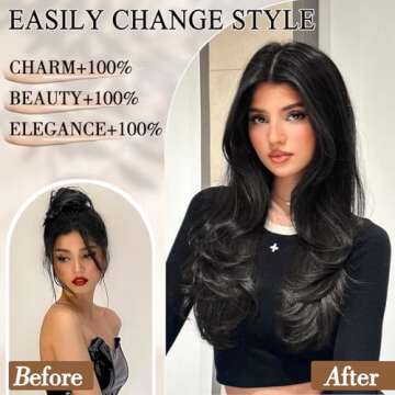 FREEMEIGE Clip in Hair Extensions,Black Hair Extensions for Women Straight Layered Hair Extensions S...