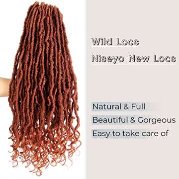 Niseyo Wild Locs 18 Inch Distressed New Faux Locs with Curly Ends 8 Packs Long Soft Pre-looped Godde...