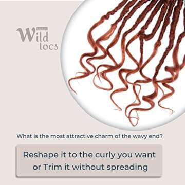 Niseyo Wild Locs 18 Inch Distressed New Faux Locs with Curly Ends 8 Packs Long Soft Pre-looped Goddess Locs Crochet Hair (350#, Ginger Red)