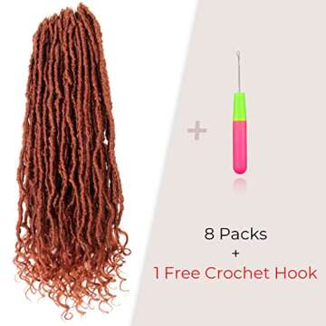 Niseyo Wild Locs 18 Inch Distressed New Faux Locs with Curly Ends 8 Packs Long Soft Pre-looped Goddess Locs Crochet Hair (350#, Ginger Red)