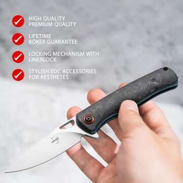 Boker Plus Nebula - pocket knife with carbon fiber handle scales - folding knife with D2 blade - sma...