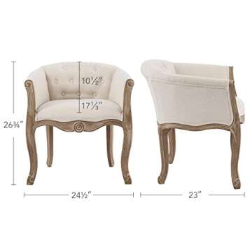 VONLUCE French Vintage Accent Chair for Living Room, Bergere Upholstered Fabric Dining Armchair, Barrel Chair for Bedroom More, Modern Louis XV Chair with Curved Rubberwood Legs, Padded Seat, Beige