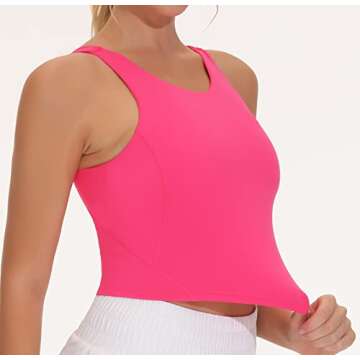THE GYM PEOPLE Women's Sports Bra Sleeveless Workout Tank Tops Running Yoga Cropped Tops with Removable Padded Bright Pink