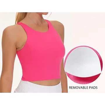 THE GYM PEOPLE Women's Sports Bra Sleeveless Workout Tank Tops Running Yoga Cropped Tops with Removable Padded Bright Pink