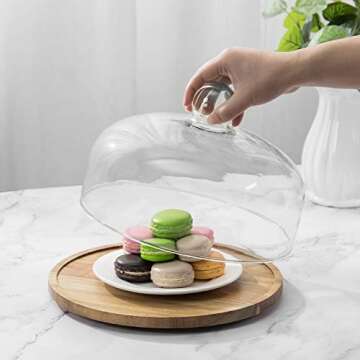 MyGift 11-inch Dark Acacia Wood Cake Plate with Dome, Spinning Lazy Susan Appetizer Dessert and Chee...