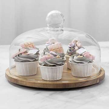 MyGift Acacia Wood Cake Plate with Spinning Dome