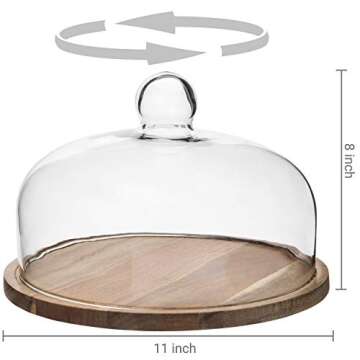 MyGift Acacia Wood Cake Plate with Spinning Dome