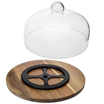 MyGift Acacia Wood Cake Plate with Spinning Dome
