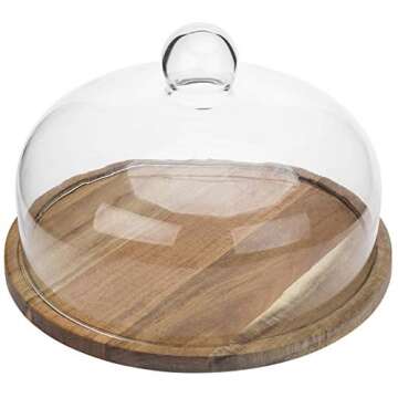 MyGift Acacia Wood Cake Plate with Spinning Dome