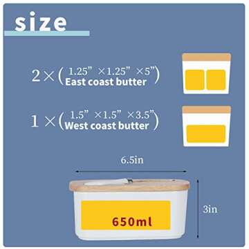 Large Ceramic Butter Dish for Countertop Butter Keeper with Silicone Sealing, Natural Wooden Lid and Stainless Steel Knife, Kitchen Decor and Accessories for Kitchen Gifts (White)