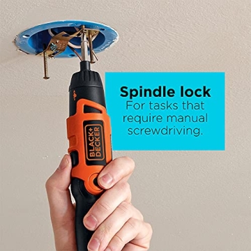 BLACK+DECKER Electric Screwdriver, Cordless, 180 RPM, 3.6V, Spindle Lock with Pivoting Handle, Charger and 2 Hex Shank Bits Included (Li2000)