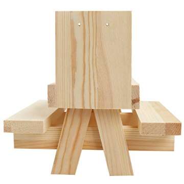 MIXXIDEA Squirrel Feeder Table, Wooden Squirrel Picnic Table Feeder, Durable Squirrel Feeder Corn Cob, with Solid Structure and 2 x Thick Benches, Stable Squirrels Feeder, 8.3 x 7 x 8 Inches
