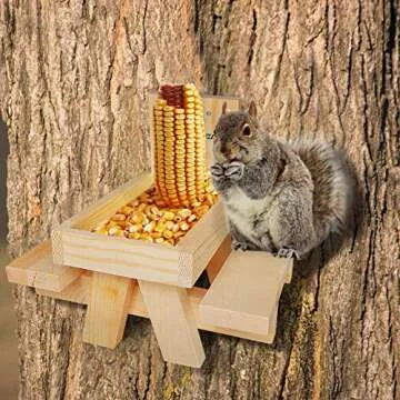 MIXXIDEA Wooden Squirrel Feeder Table for Outdoors