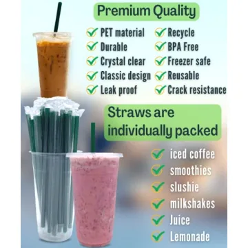 Durable 32 oz Clear Plastic Cups with Lids and Straws