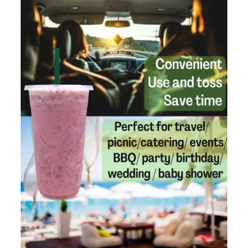 Durable 32 oz Clear Plastic Cups with Lids and Straws
